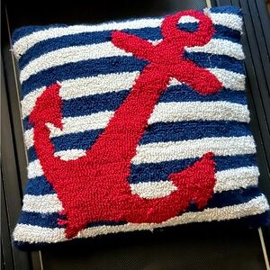 ***Beautiful Nautical Striped Anchor Pillow Hooked pillow